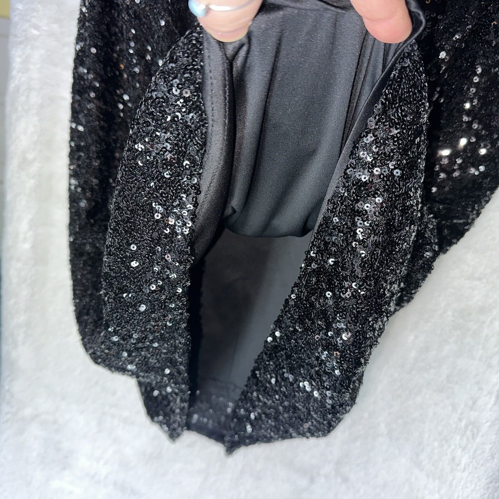 NEW Sho Tadashi Shoji Sequin Halter Mini Dress Black L Cocktail Party Whimsigoth - Picture 8 of 10
